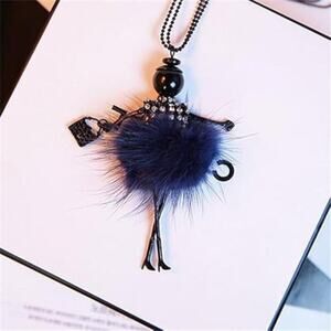 Crystal Paris Doll Necklace Handmade Cute Blue Dress Long Chain Pendant
